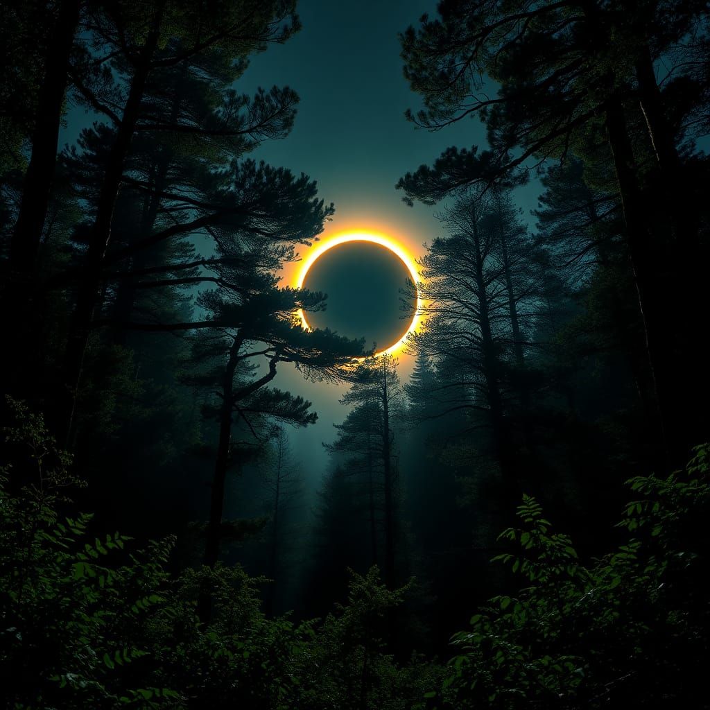 Spectacular Forest Solar Eclipse in Hyperrealistic Detail