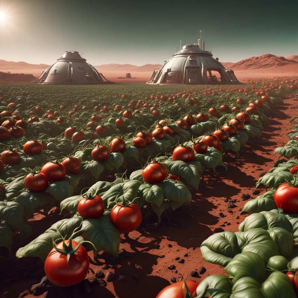 Tomato Farm on Mars: Cinematic Digital Art
