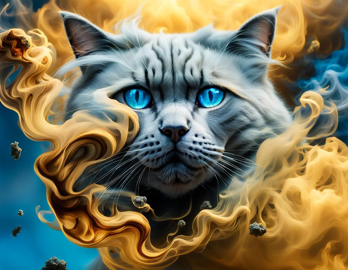 Golden Cloud with Ragdoll Cat in Steampunk Style