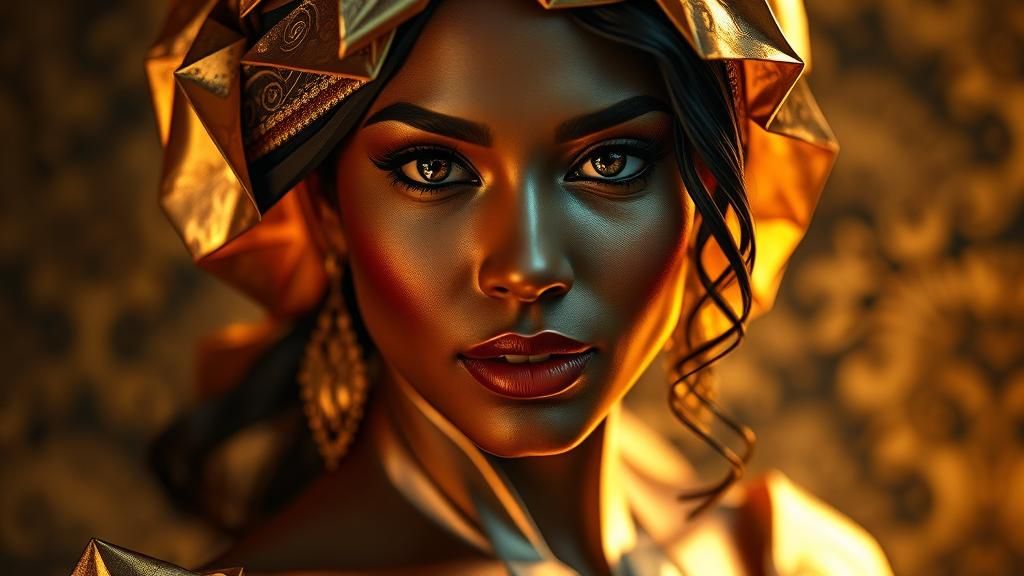 Metallic Origami Woman Portrait in Rutkowski-Mucha Style