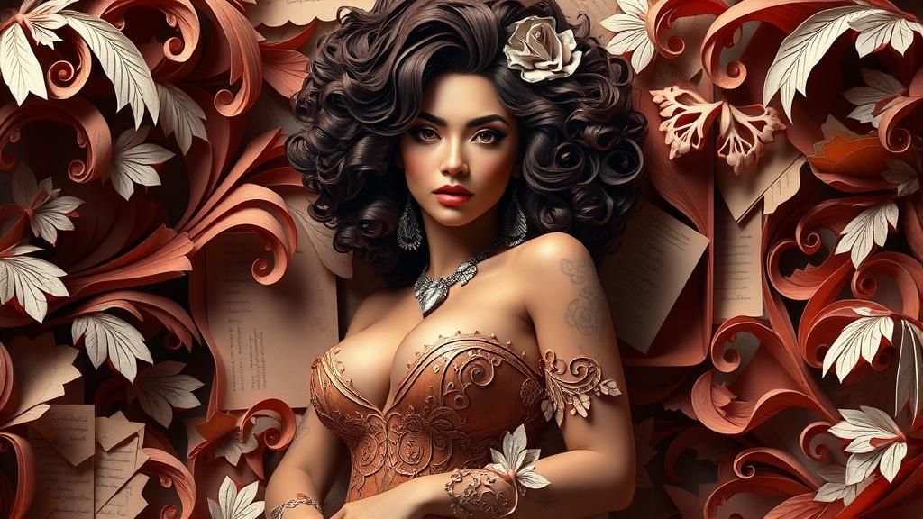 Regal Puerto Rican Woman in Gothic Origami Landscape