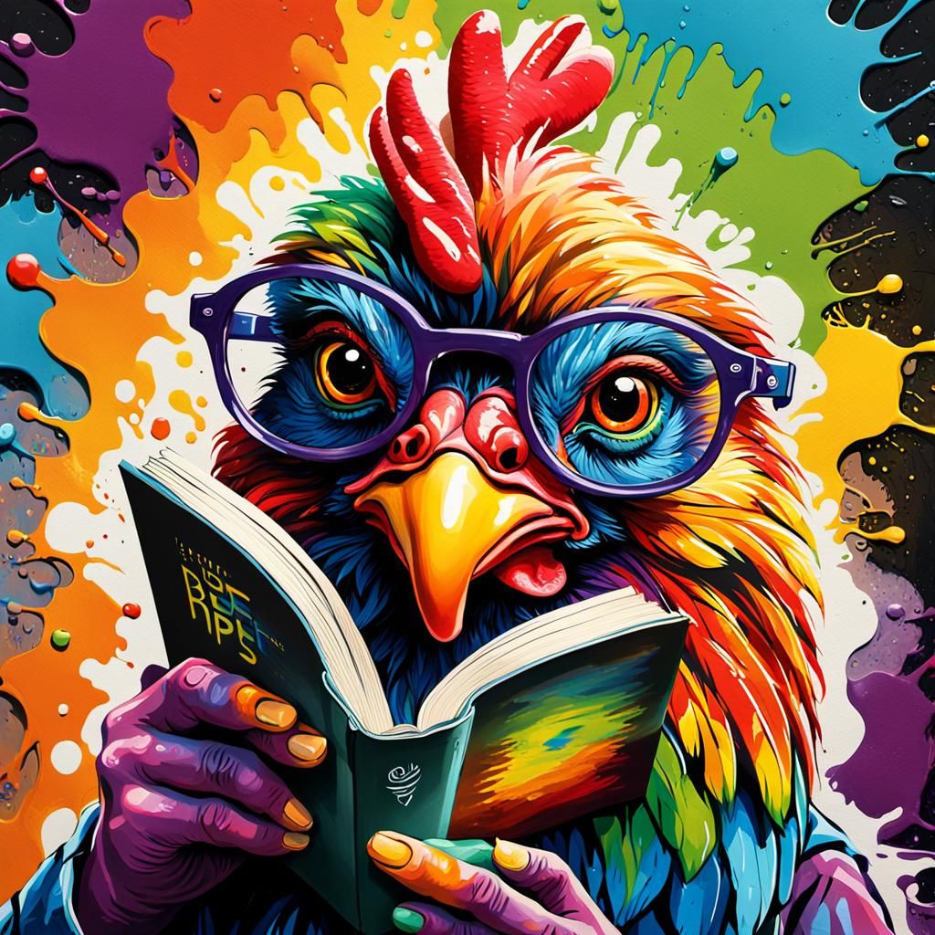 Rainbow Hen Sips Coffee: Vibrant Street Art