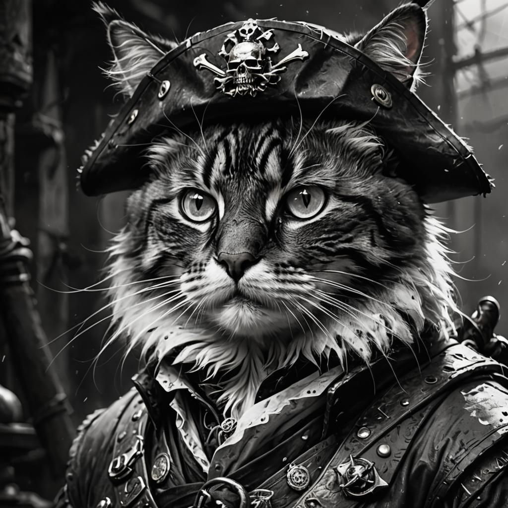 Fierce Pirate Cat Portrait in Dark Style