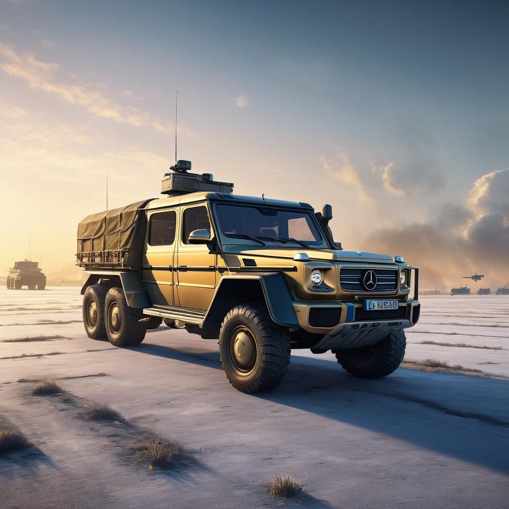 Mercedes G-Wagon on Airfield: Digital Art Deco Painting
