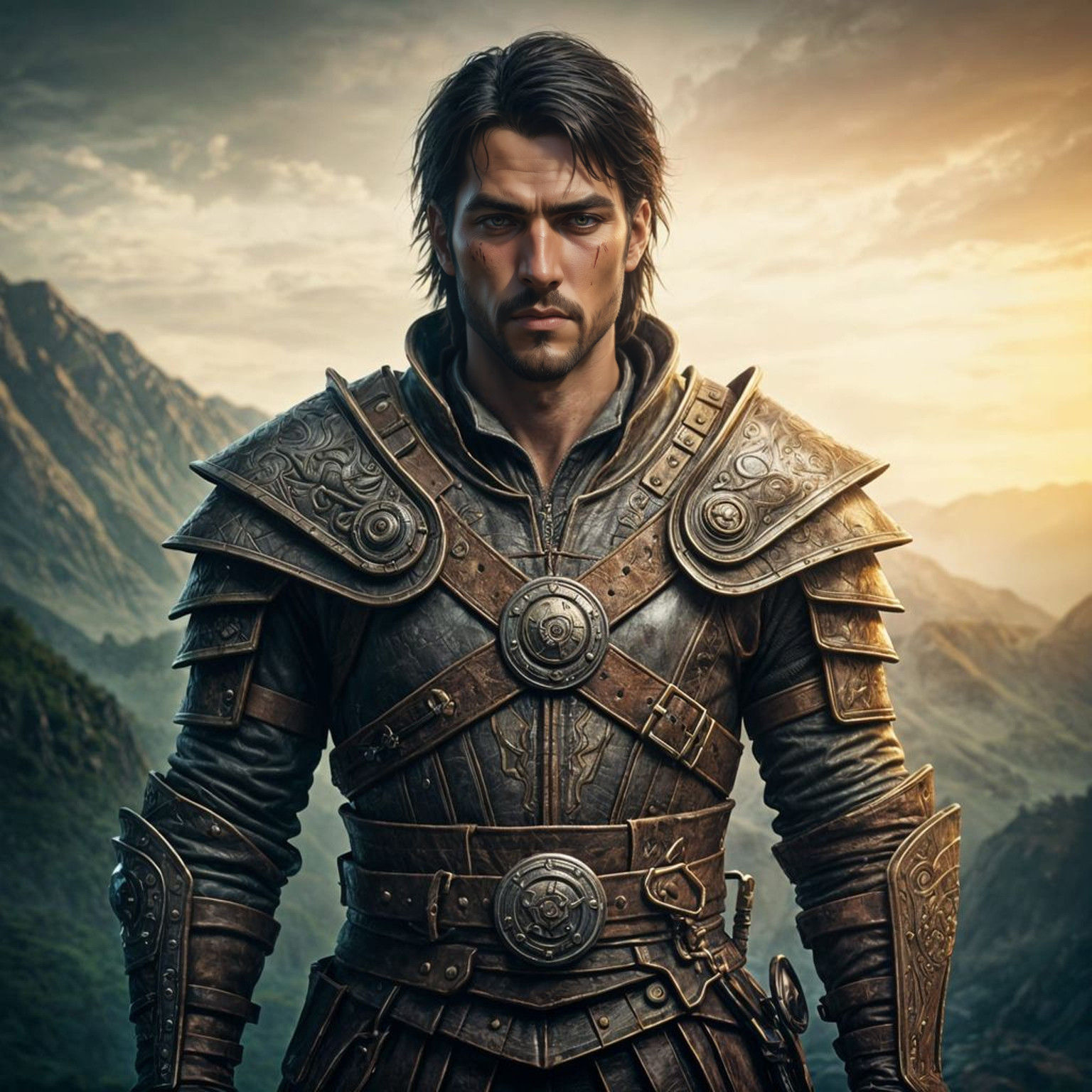 High Fantasy Epic Male Mercenary Portrait in Leather Armor