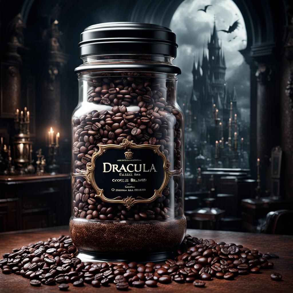 Dracula Blend Coffee Beans in Digital Matte Painting