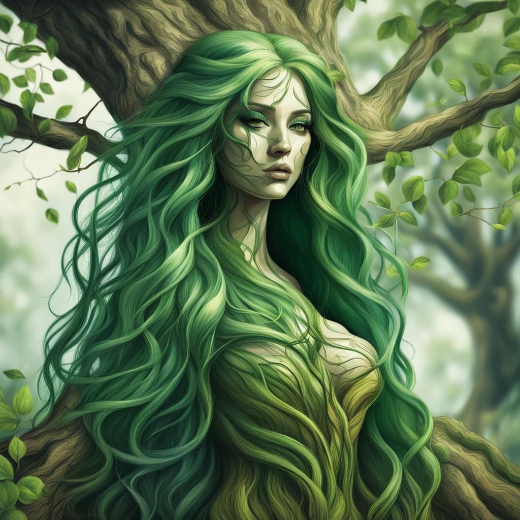 Tree Woman with Green Hair