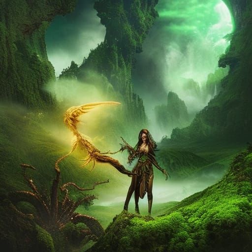 Earth Mage Wielding Green Magic in Digital Painting