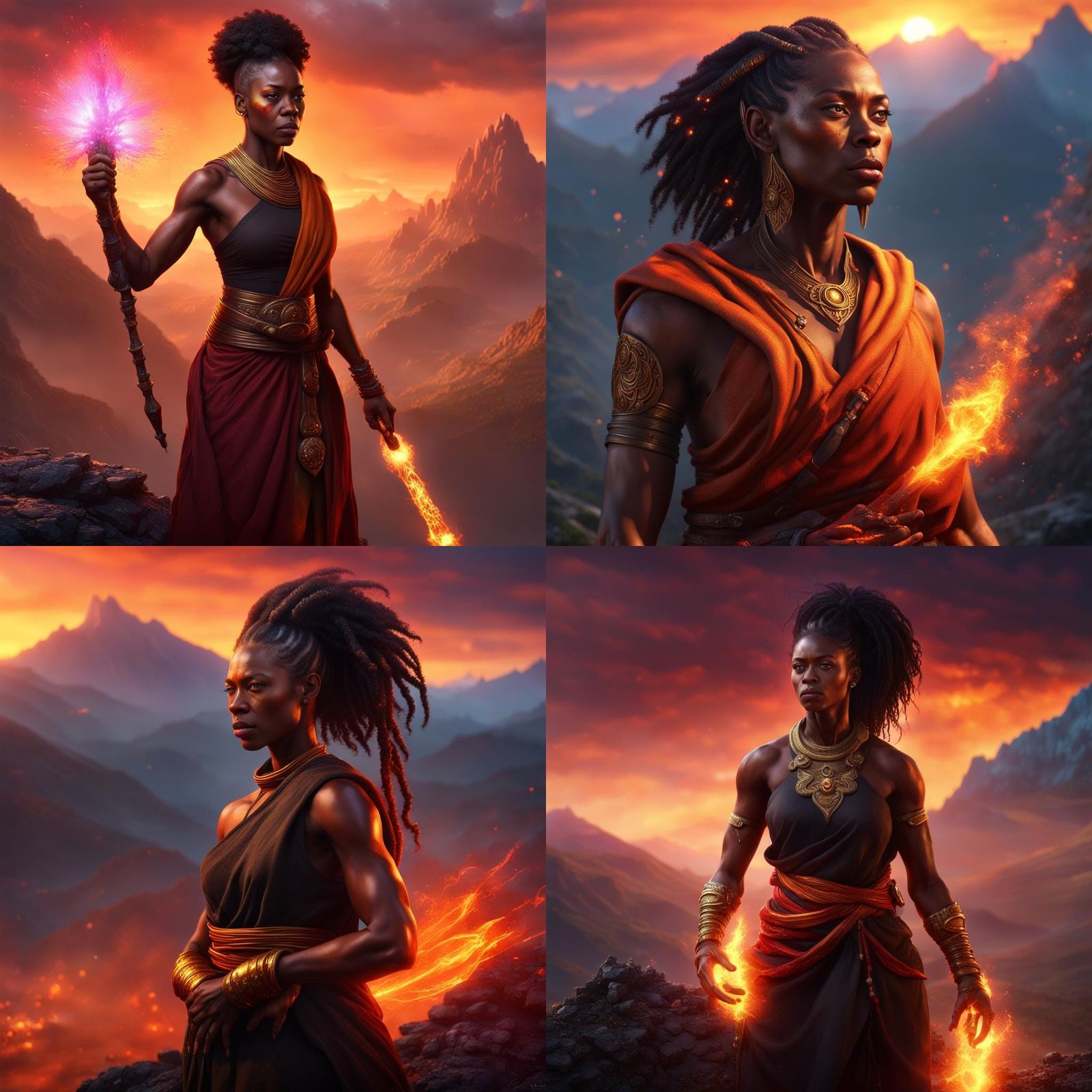 Fiery Haired Monk on Mountain in Detailed Matte Painting