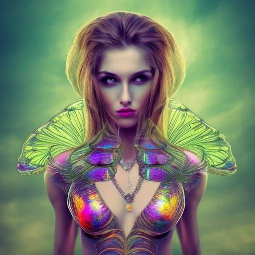 Iridescent Glass Woman with Butterfly Wings