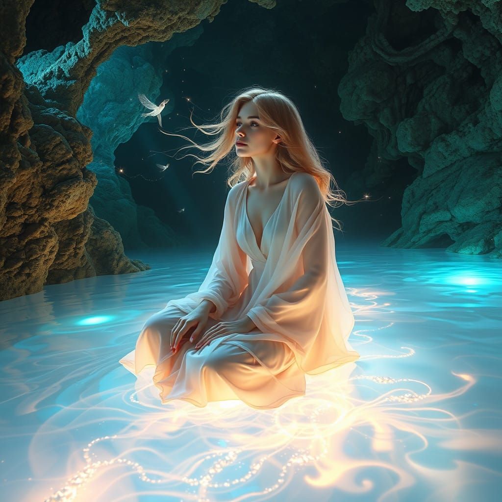 Ethereal Goddess in Luminous Cavern