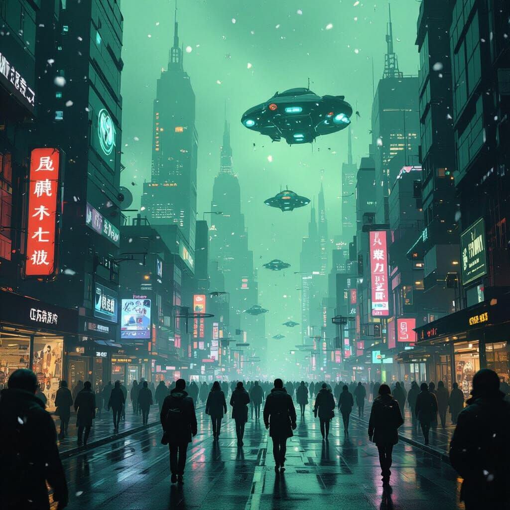 Neon Futuristic Cityscape in Cyberpunk Style