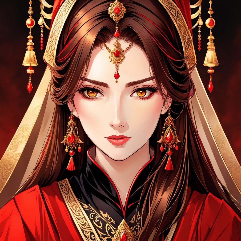 Anime-Style Medieval Concubine with Red Eyes