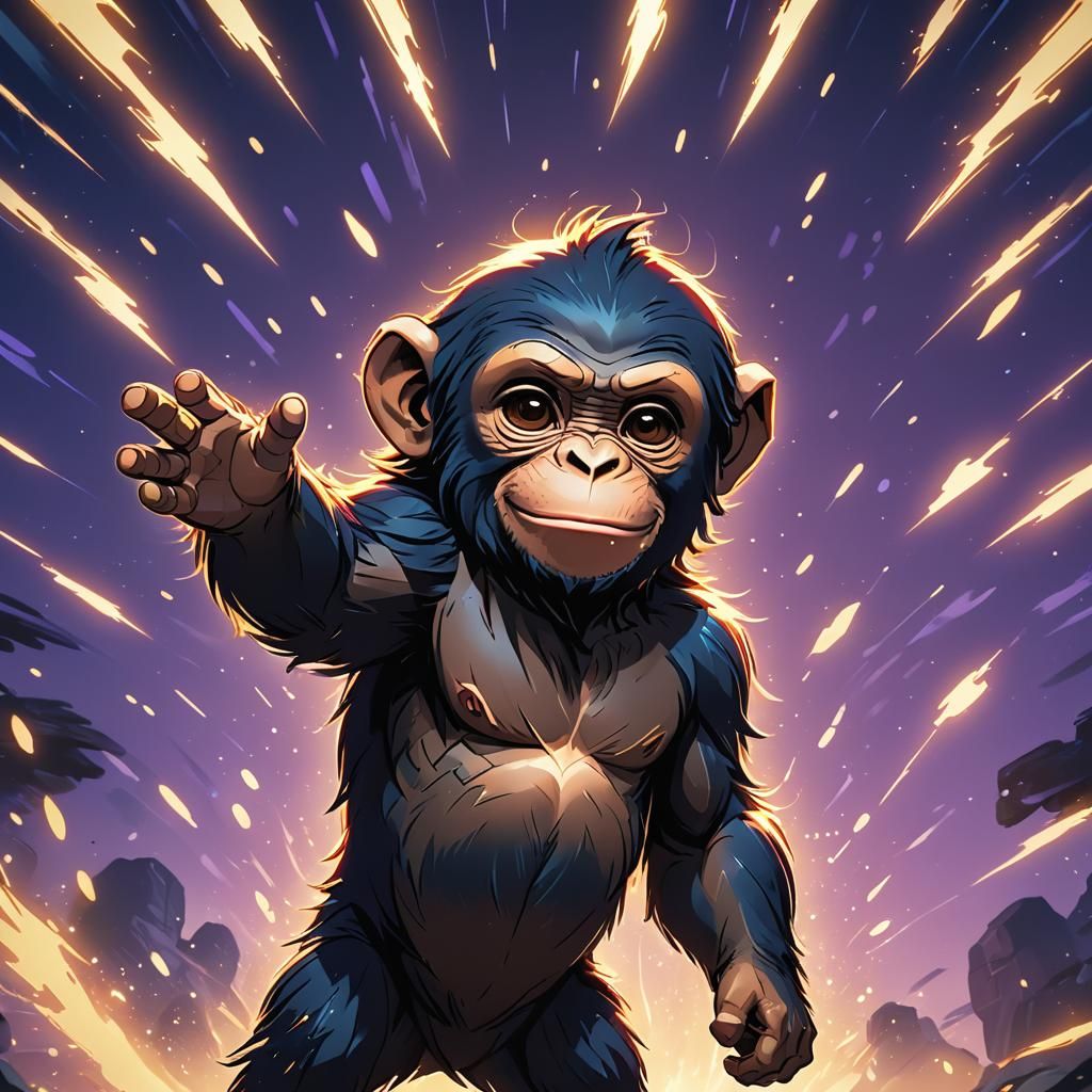 Anime Lighting Chimpanzee in Vibrant Manga Style