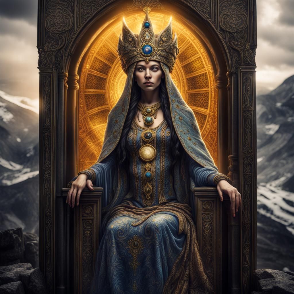 High Priestess Tarot Card in Hyperrealistic Style