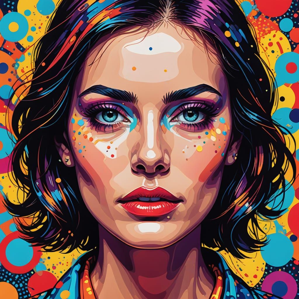 Vibrant Pop Art Portrait with Kaleidoscope Eyes