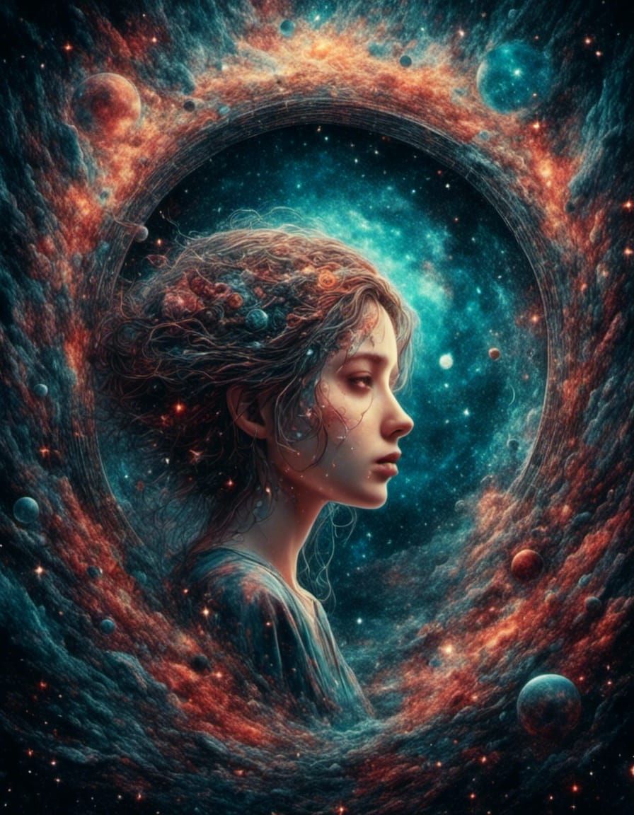 Surreal Woman Enters a Stellar Portal