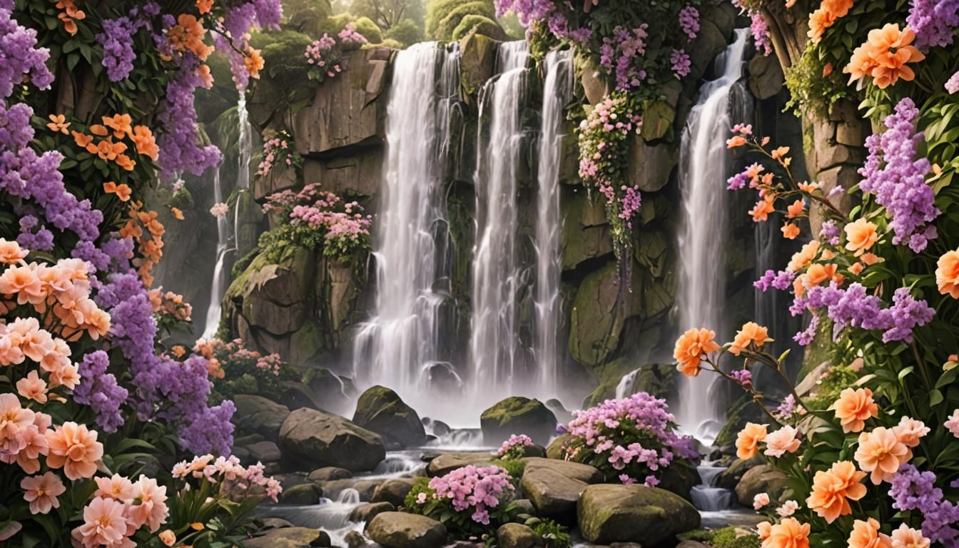 Wholesome AI Image: Xanadu Waterfall Ambiance