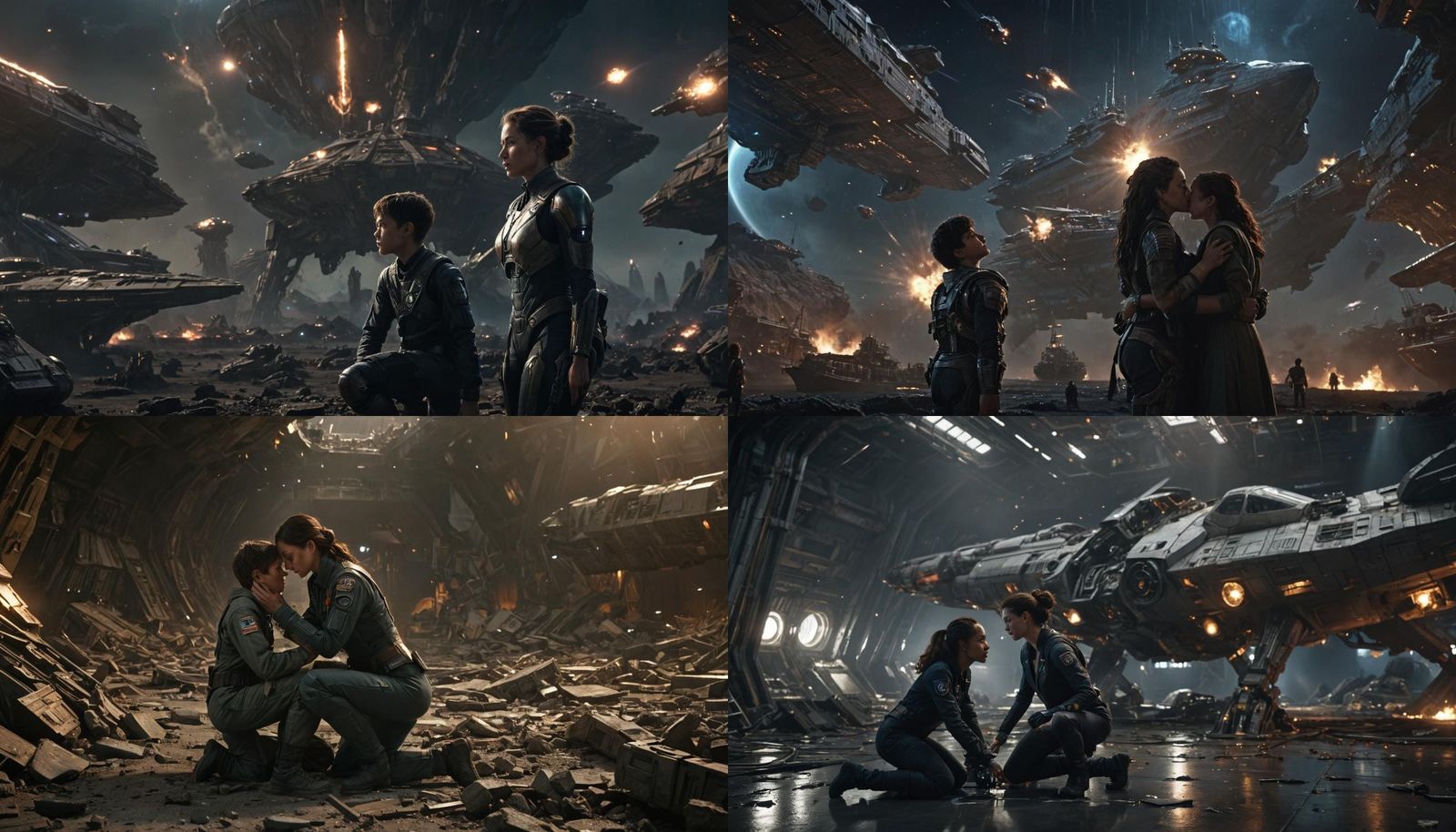 Emotional Reunion After Space Battle in Hyperrealism