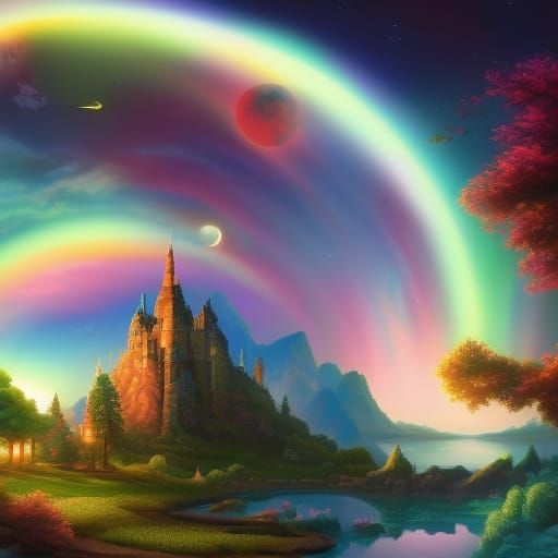 Sci-Fi Alien Zen Garden with Cosmic Sky