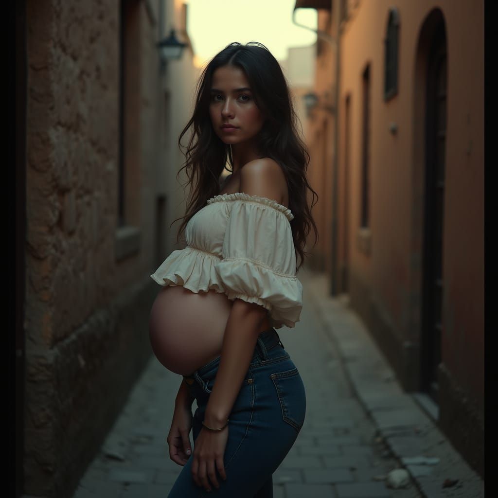 Hyperrealistic Teenage Girl in Atmospheric Alleyway