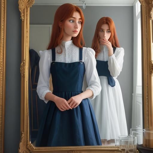 Woman and Reflection in Impressionist Oil Painting