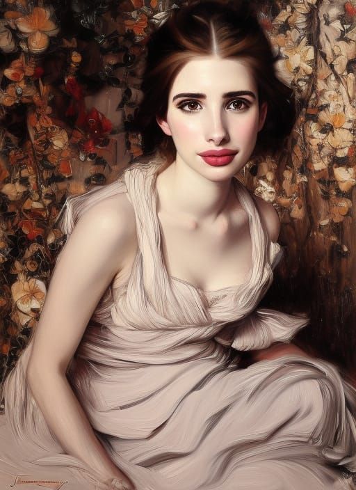 Emma Roberts Portrait in Romantic Oil Painting Style
