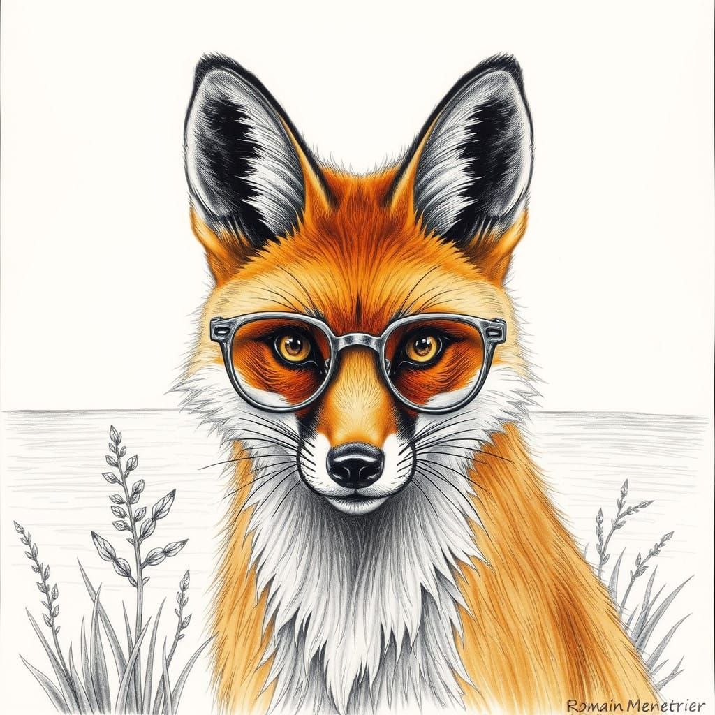 Whimsical Fox in Pince-Nez on a Tropical Island