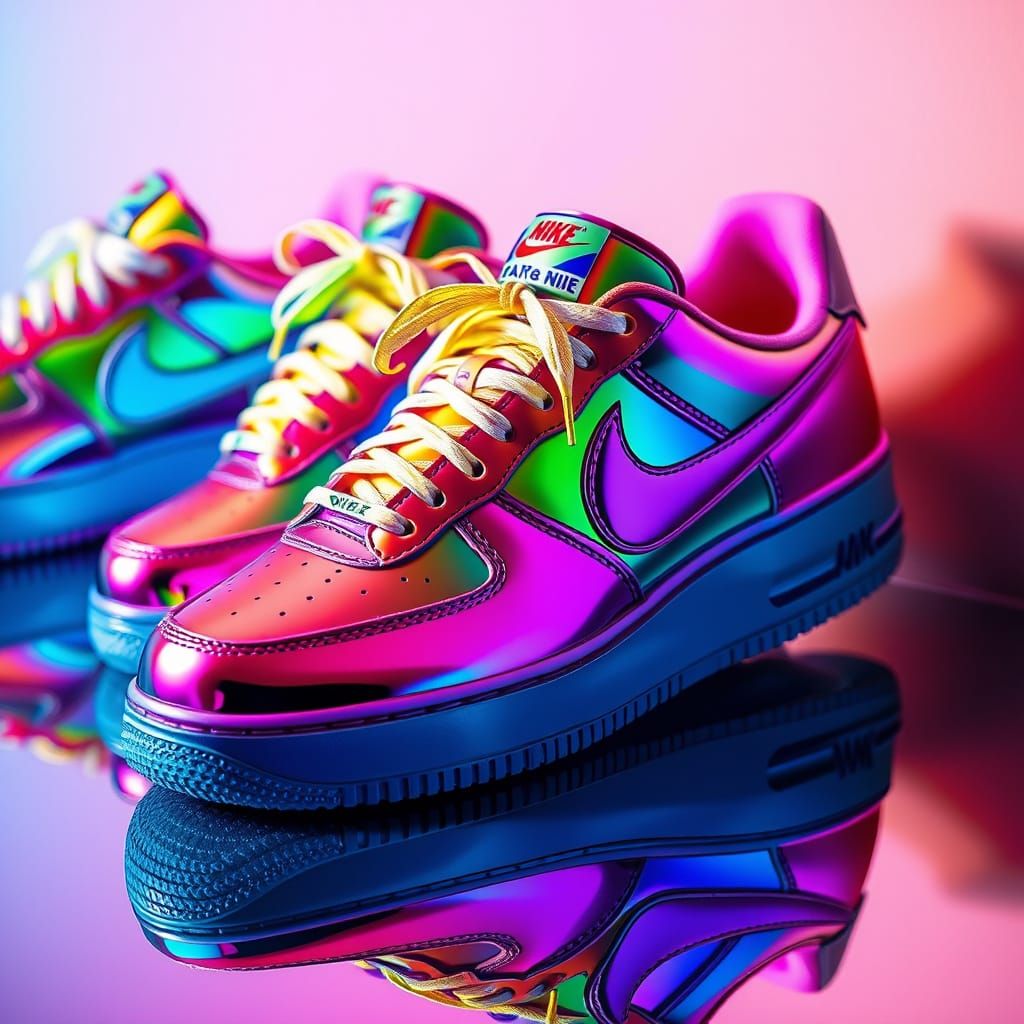 Hyper Realistic Rainbow Nike Sneakers in High-Contrast Light...