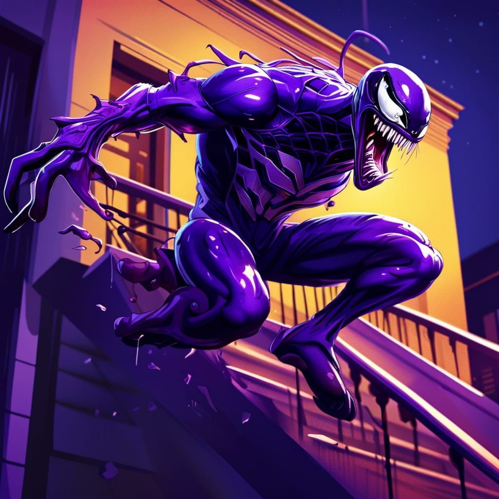 Purple Venom Leaps in Starry Night: Hyperrealistic Art