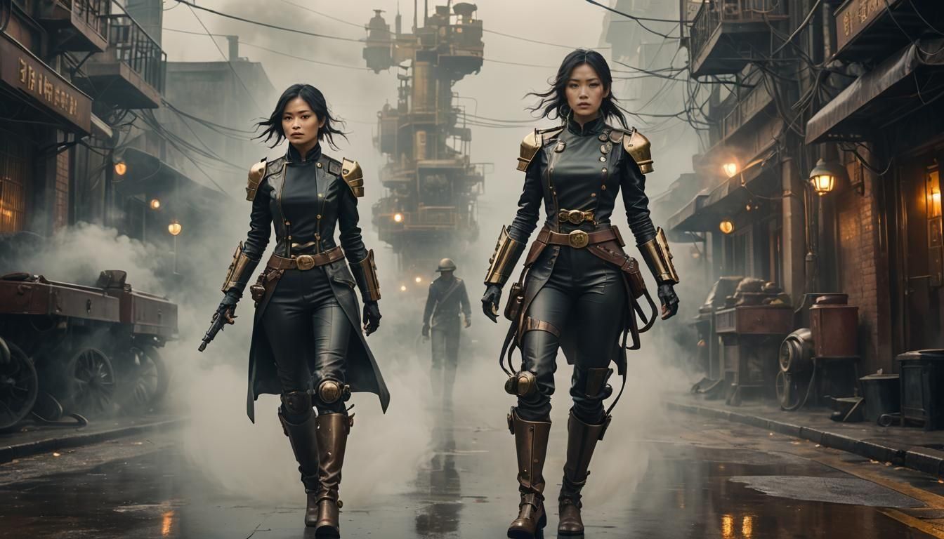 Vietnamese Woman with Mecha Arm in Steampunk World