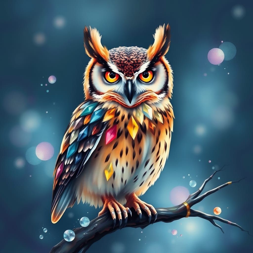 Jewel-Toned Owl in Watercolor