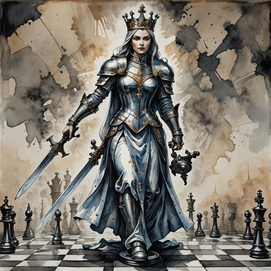Chess Queen Brought to Life: Watercolor and Ink
