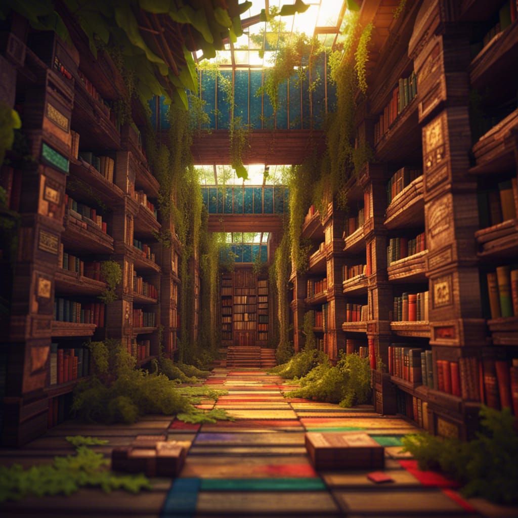 Jungle-Overgrown Minecraft Library in Detailed Matte Paintin...