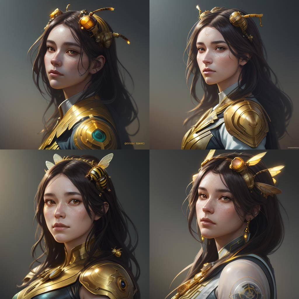 Detailed Portrait of a Bee Queen in Digital Art Style
