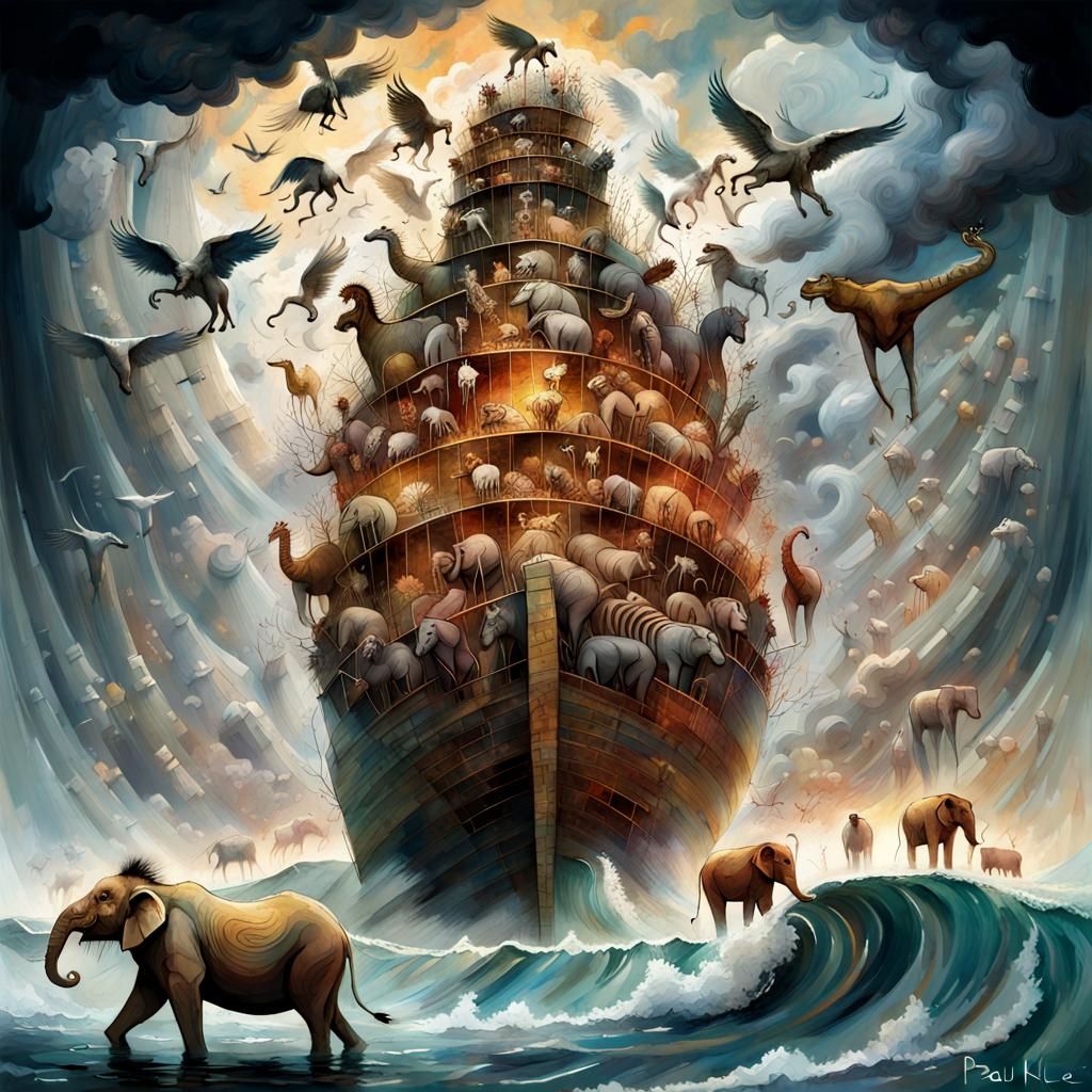 Animals on Noah's Ark: Collage Art Masterpiece
