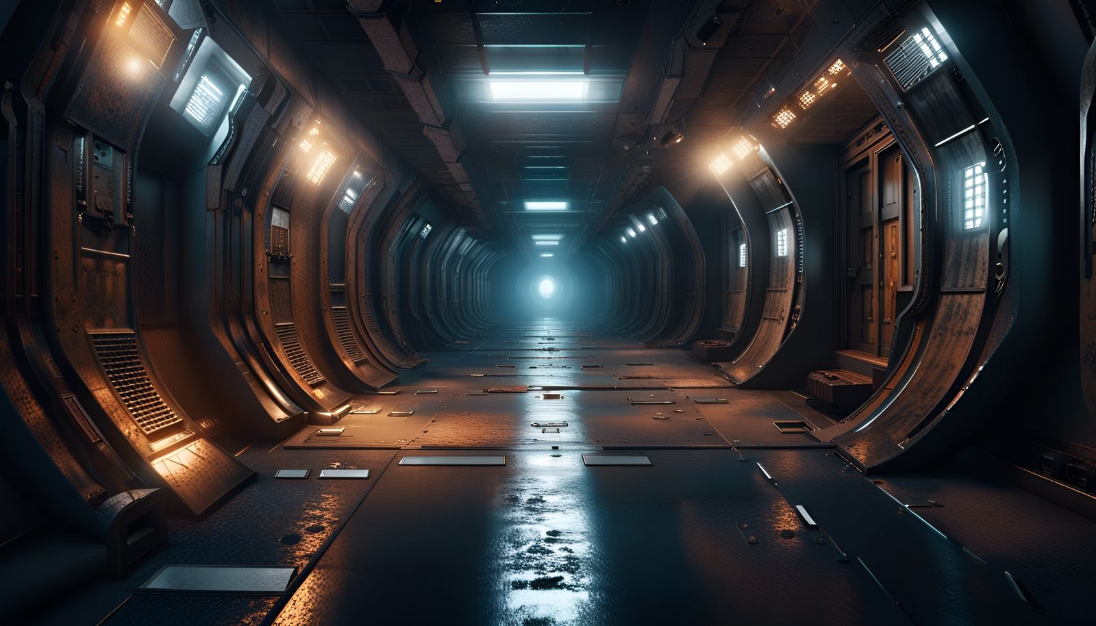 Futuristic Sci-Fi Corridor with Rusty Interior