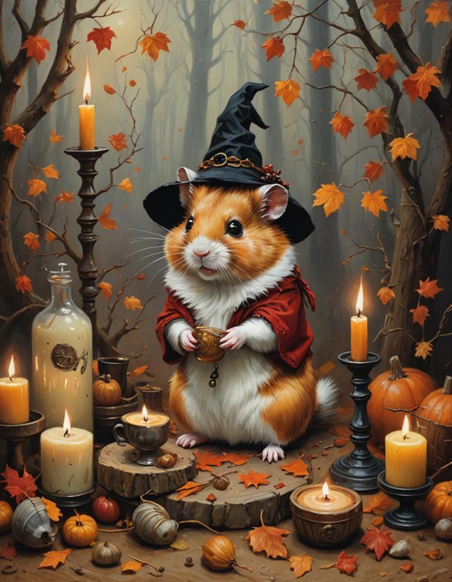 Cute Hamster in Autumn Folk Art Style