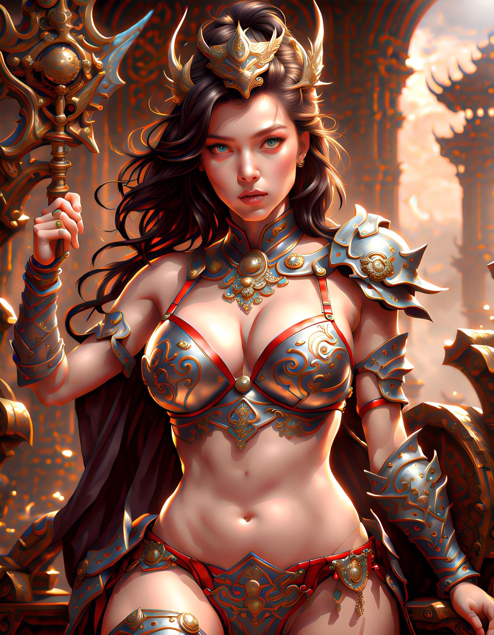 Magic Girl in Bikini Armor, Detailed Digital Art