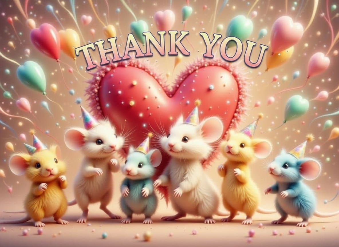 Cute Mice Celebrating with Hearts and Balloons