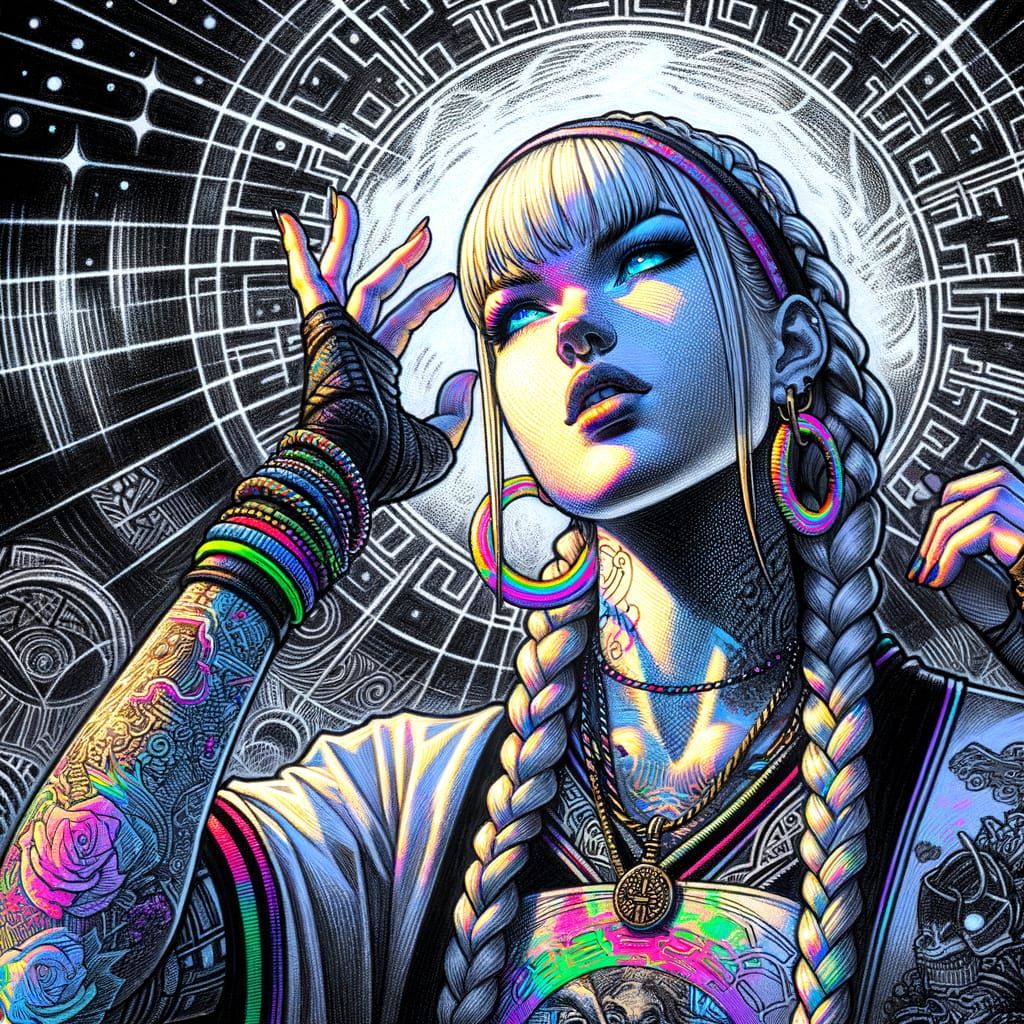 Cyberpunk Goddess in Traditional Japanese Style