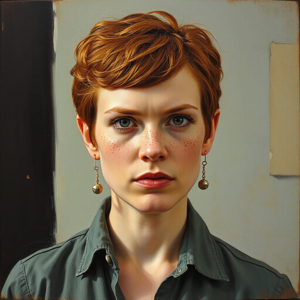 Stern Ginger Woman: An Oil Painting Portrait