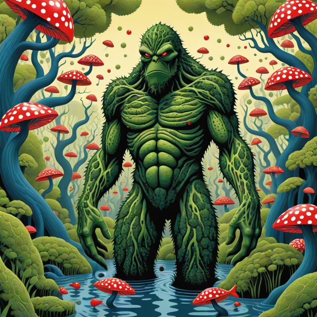 Swamp Thing in Escher and Kusama Styles