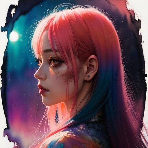 Swamp Sunset Double Exposure Watercolor Illustration