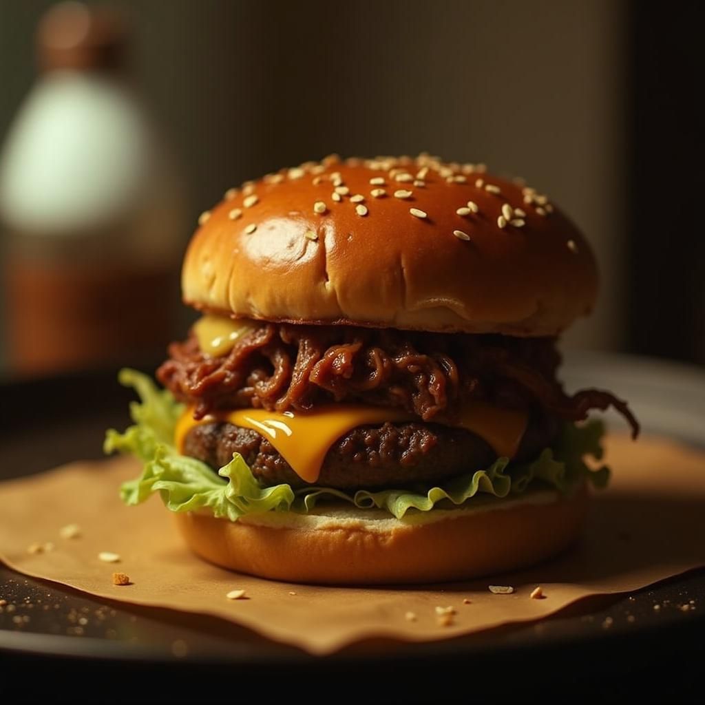 Shredded Beef Burger with Cinematic Lighting