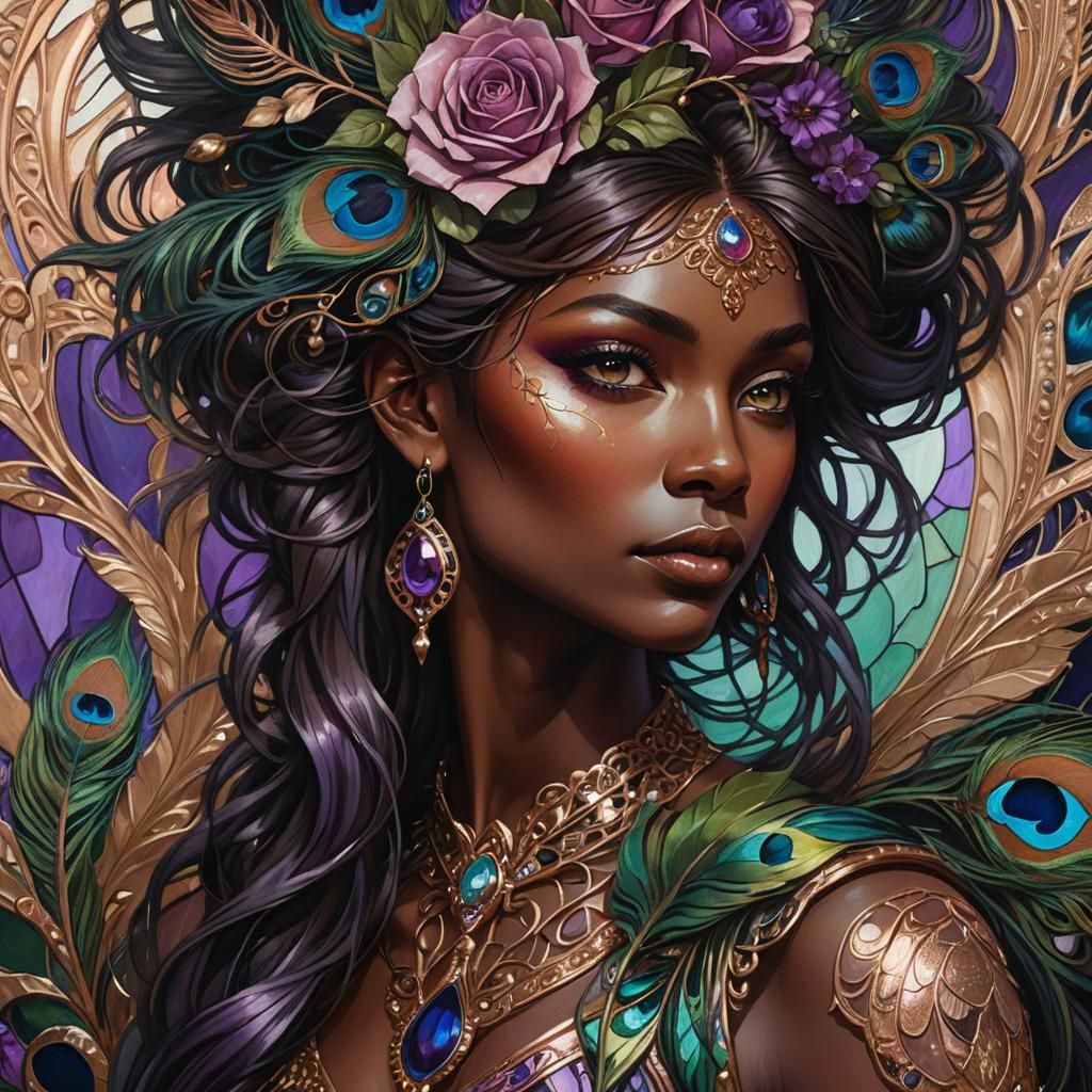 Iridescent Woman Portrait in Art Nouveau Style