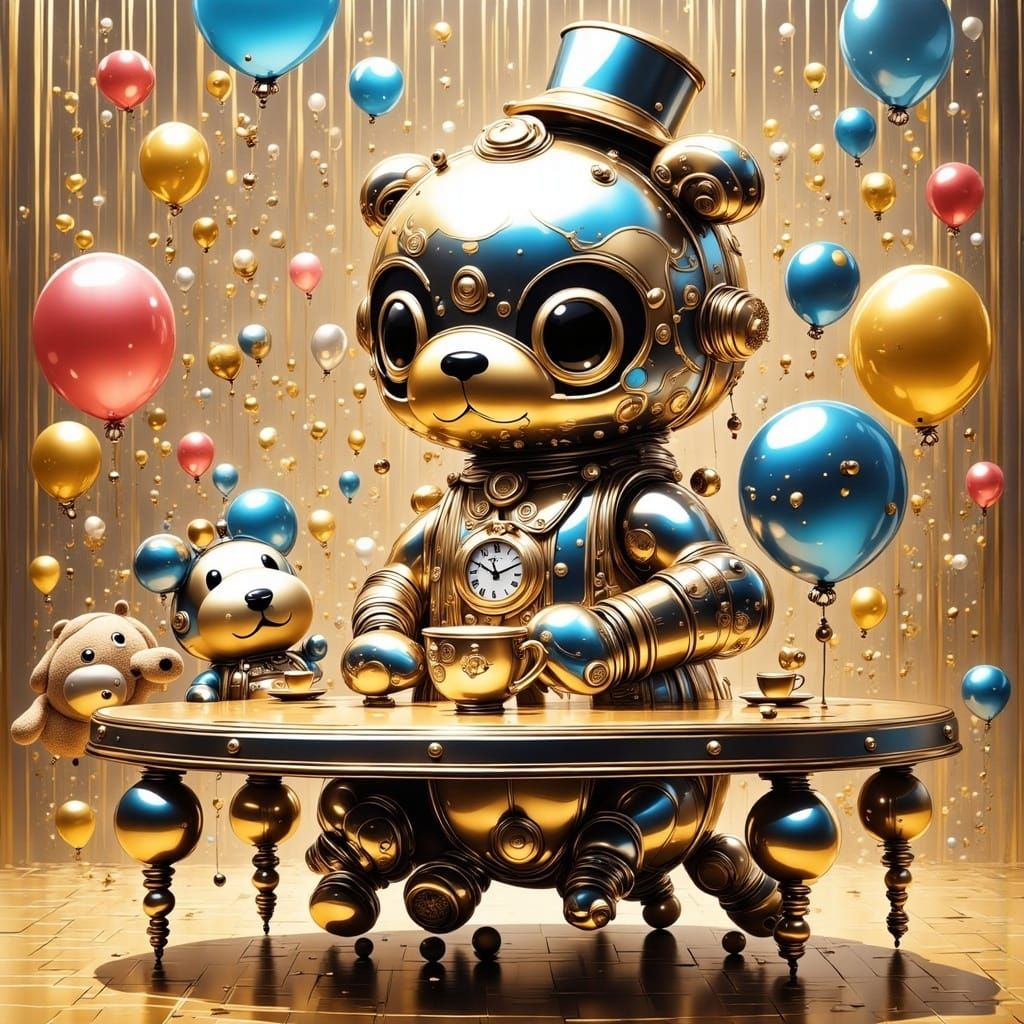 Whimsical Robot Tea Party in Vibrant Colors