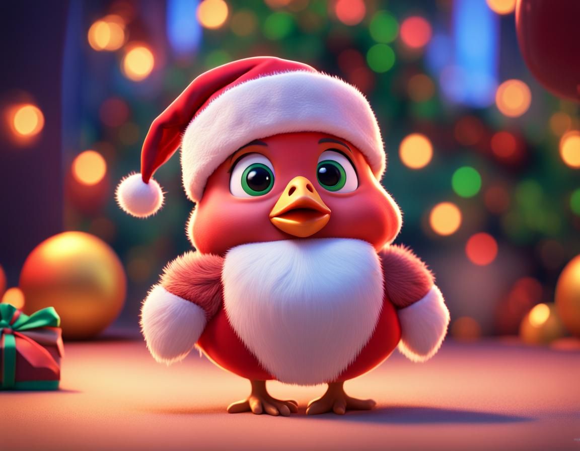 Surreal Chick in Joyful Santa Outfit in Vibrant Digital Art