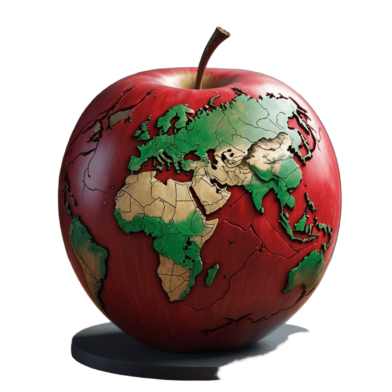 World Map Carved in Apple: 3D Anime Art