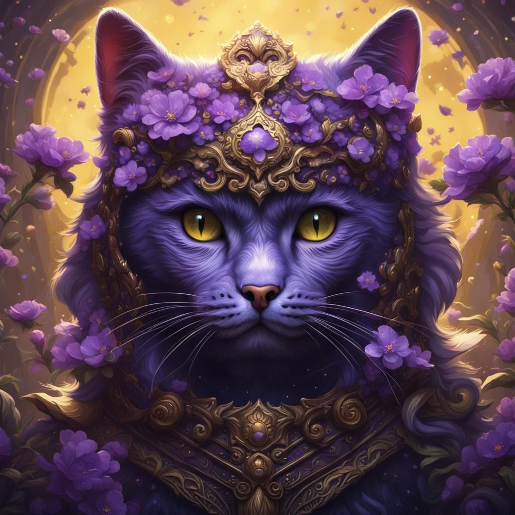 Cat with Flowers: Dark Fantasy Concept Art